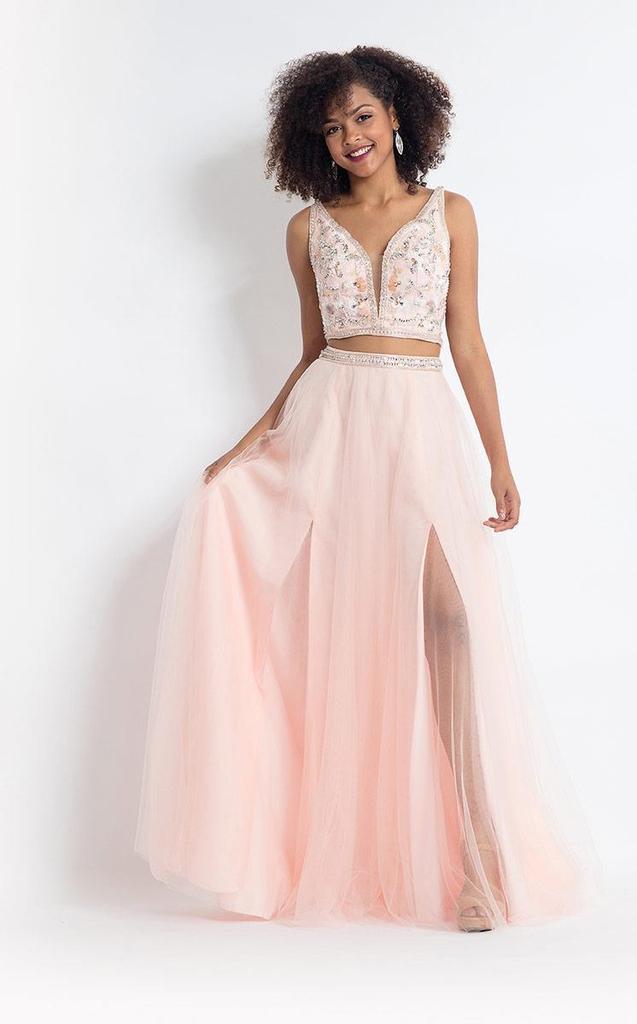 Rachel Allan - 6118 Strappy Open Back Beaded Top Tulle Gown - 1 pc Blush In Size 0 Available CCSALE 0 / Blush