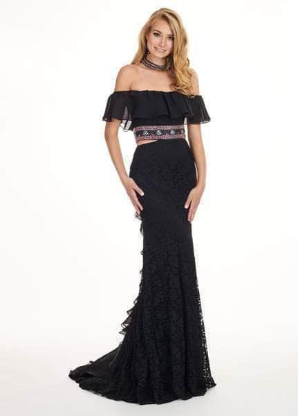 Rachel Allan - 6563 Sheer Ruffled Off-Shoulder Long Dress - 1 pc Black in Size 10 Available CCSALE 10 / Black