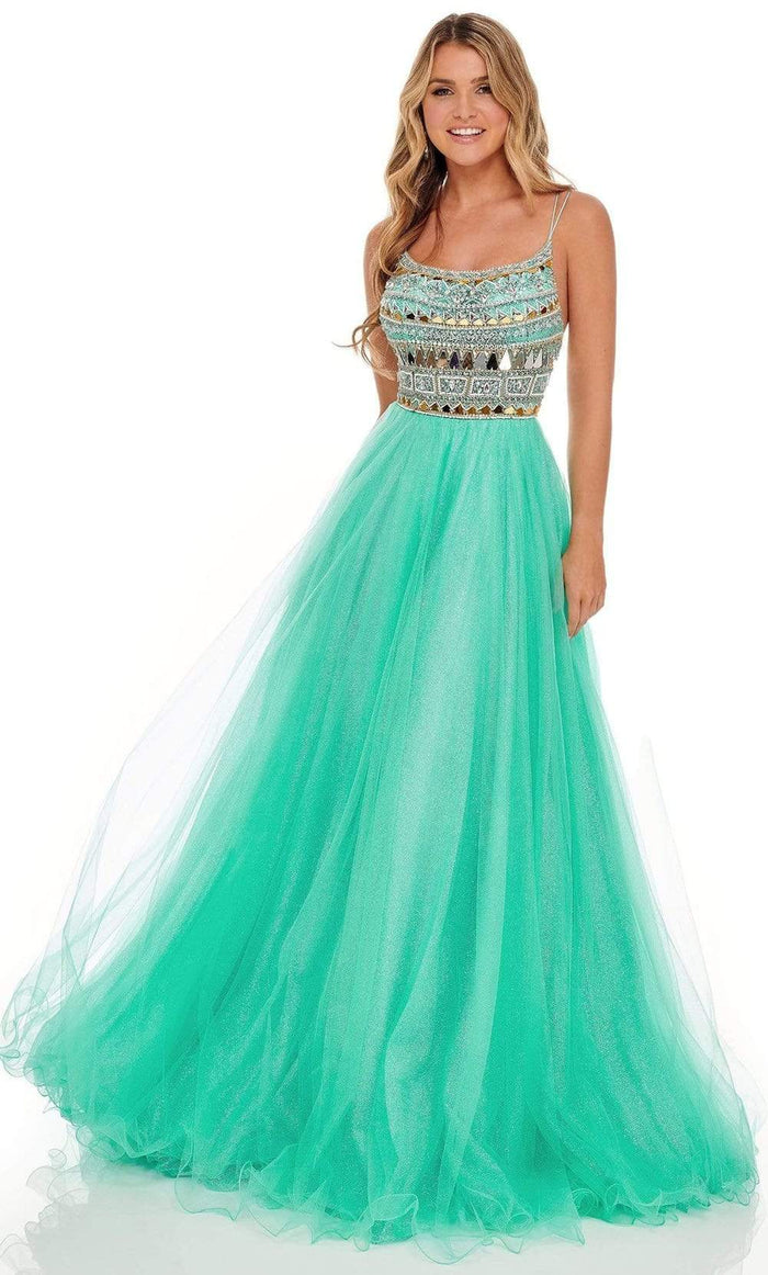 Rachel Allan - 70038 Geometric Cut Glass Tulle Dress Prom Dresses 00 / Jade