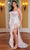 Rachel Allan 70397W - Feather Ornate Slit Prom Dress Special Occasion Dress 14W / Light Pink