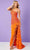 Rachel Allan 70412 - Fuzzy Feathered Slit Sheath Gown Special Occasion Dress 00 / Tangerine Multi