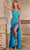 Rachel Allan 70412 - Fuzzy Feathered Slit Sheath Gown Special Occasion Dress 00 / Turquoise Multi