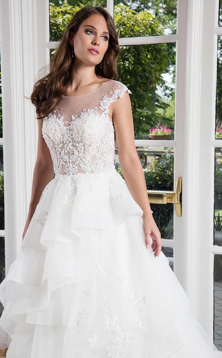 Floral Applique and Ruffles Organza Gown 