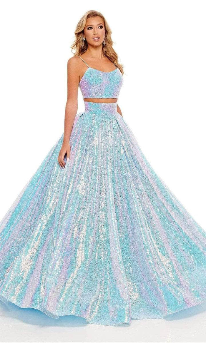 Rachel Allan - Scoop Neck Sequin Prom Gown 70238 - 1 pc Powder Blue Iridescent In Size 4 Available CCSALE 4 / Powder Blue Iridescent