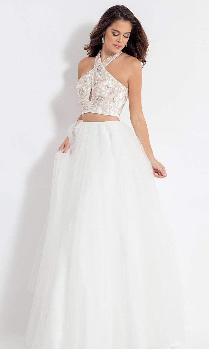 Rachel Allan - Two Piece Floral Halter Ballgown 6155 - 1 pc White/Rose/Gold In Size 4 Available CCSALE 4 / White/Rose/Gold