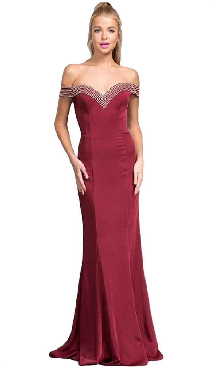 Rhinestone Accented Prom Sheath Dress Dress XXS / Burgundy