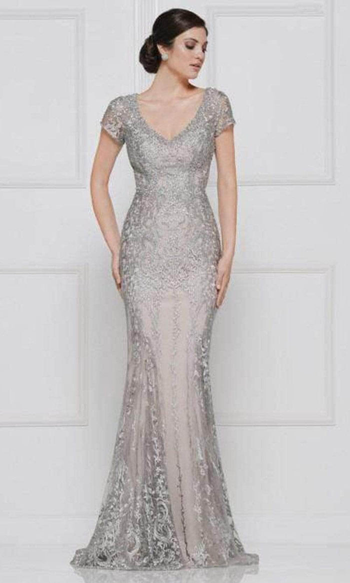 Rina Di Montella - Lace Applique Trumpet Evening Dress RD2657 - 1 pc Slate Blue In Size 16 Available CCSALE 10 / Taupe