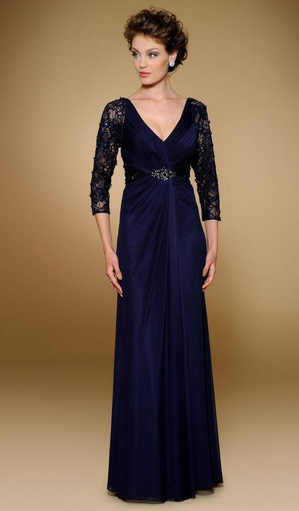 Rina di Montella - Pleated Surplice Bodice Chiffon Gown RD1813 - 1 pc Navy In Size 8 Available CCSALE 8 / Navy