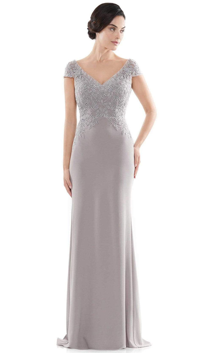 Rina Di Montella - RD2718 V-Neck Embroidered Faille Column Dress ...