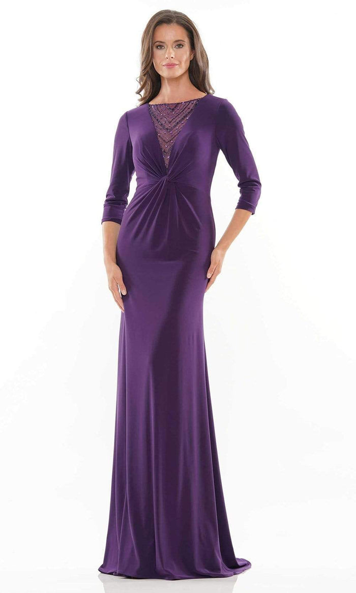 Rina Di Montella - RD2730 Formal Beaded Knot Modest Dress Mother of the Bride Dresess 6 / Eggplant