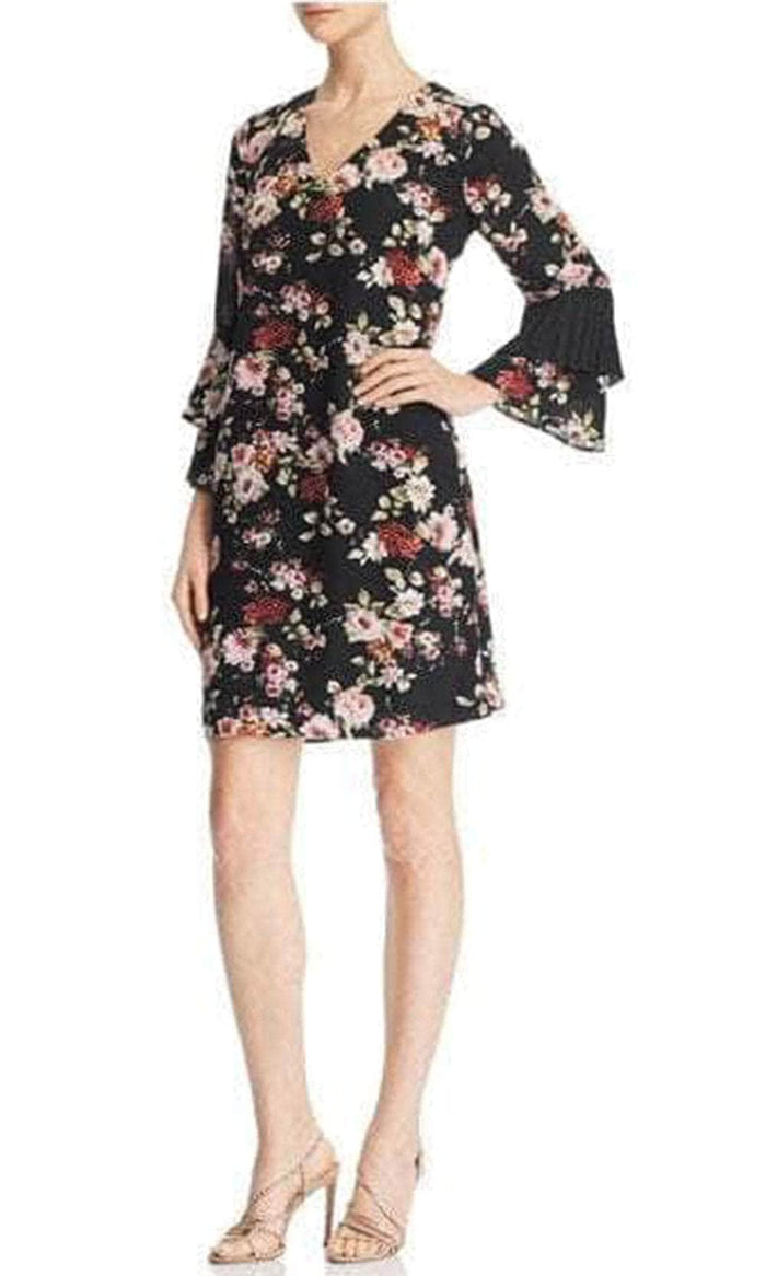 Sam Edelman 22R565 - Floral Flutter Sleeve Cocktail Dress Cocktail Dresses 0 / Black Multi