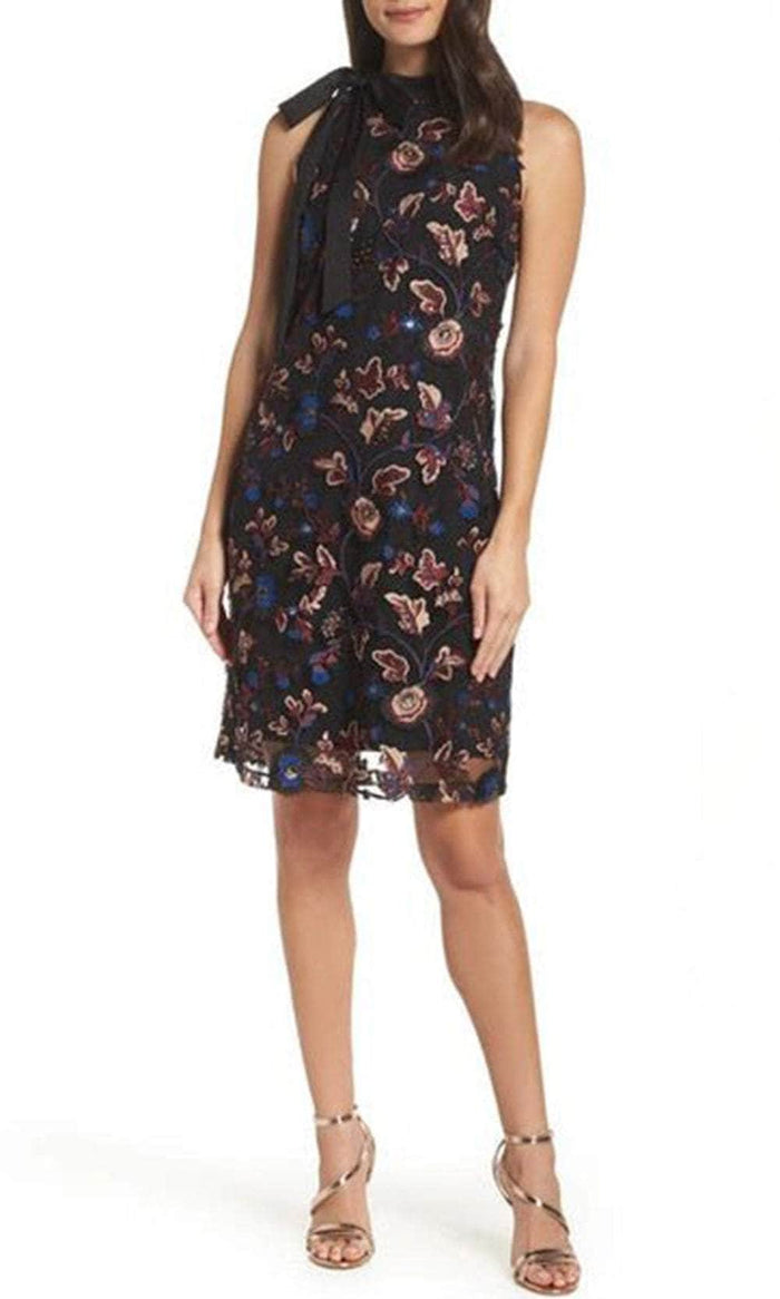 Sam Edelman 36F296 - Sleeveless Ribbon Tied High-Neck Short Dress Cocktail Dresses 0 / Black Multi