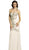 Sheer Beaded Bodice Mermaid Evening Gown Dress XXS / Champagne