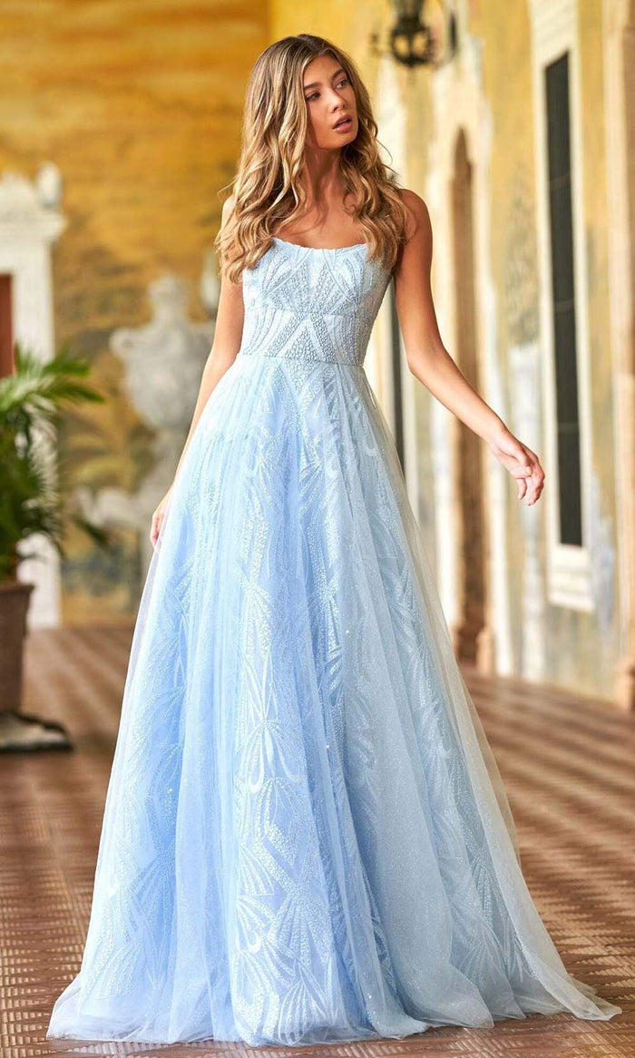 Sherri Hill - 54917 Scoop Embellished A-line Dress Prom Dresses 00 / Light Blue