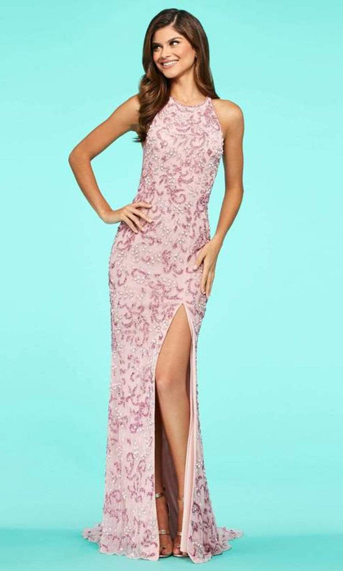 Sherri Hill - Beaded Halter Fitted Long Dress 53564 - 1 pc Pink In Size 6 Available CCSALE 6 / Pink