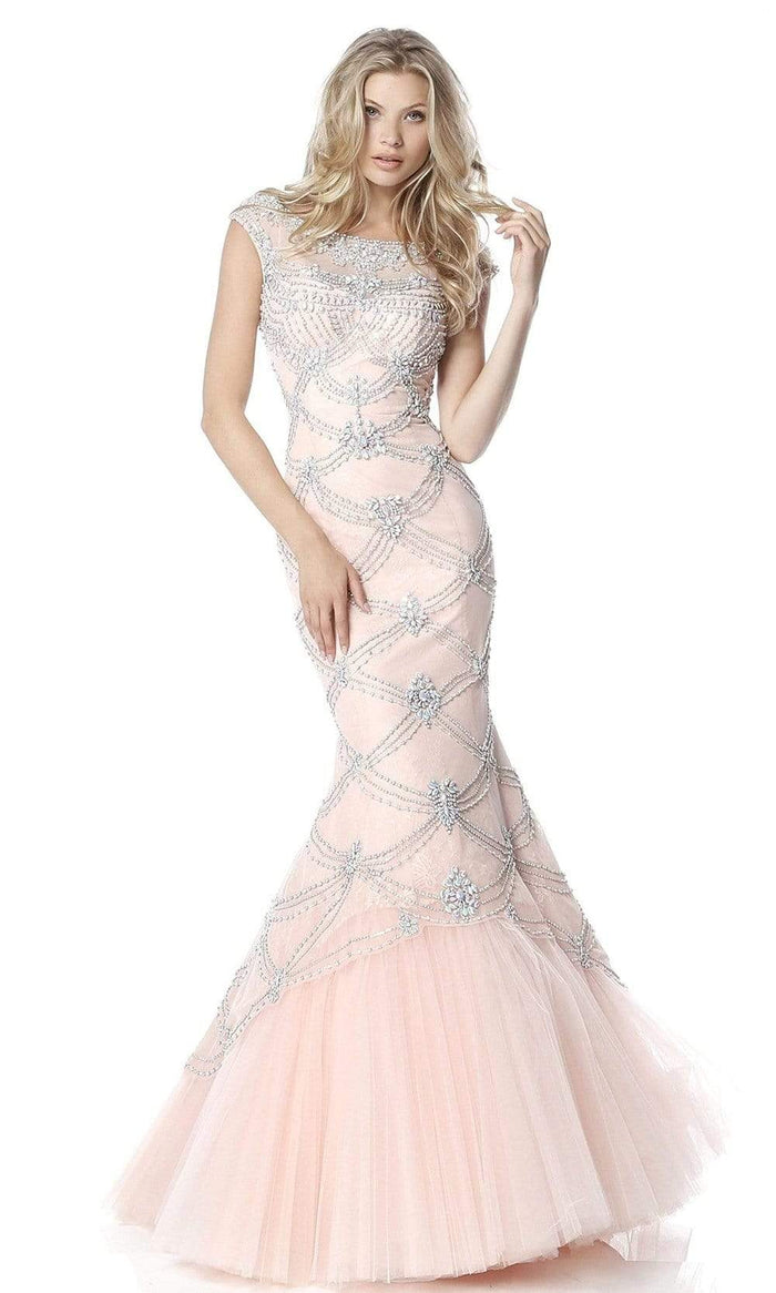 Sherri Hill - Beaded Lace Bateau Mermaid Dress 51593 - 1 pc Blush In Size 0 Available CCSALE 0 / Blush