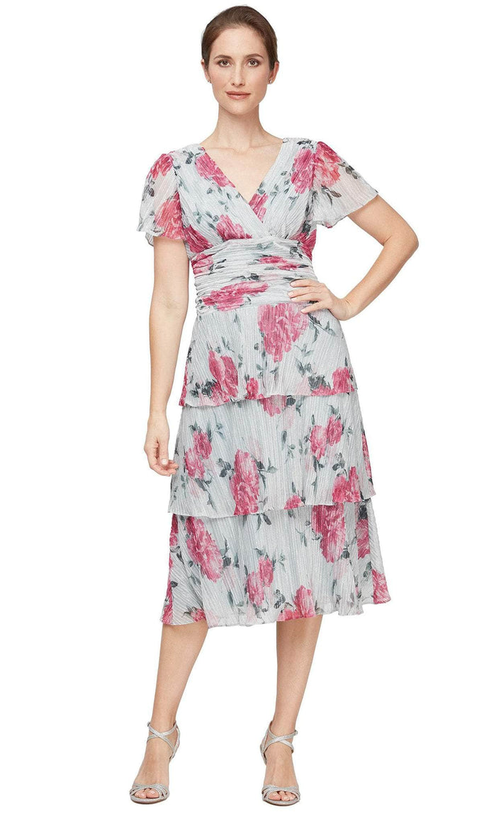 SLNY 91551741 - Floral Ruched Sheath Dress Cocktail Dresses 6 / Aloe