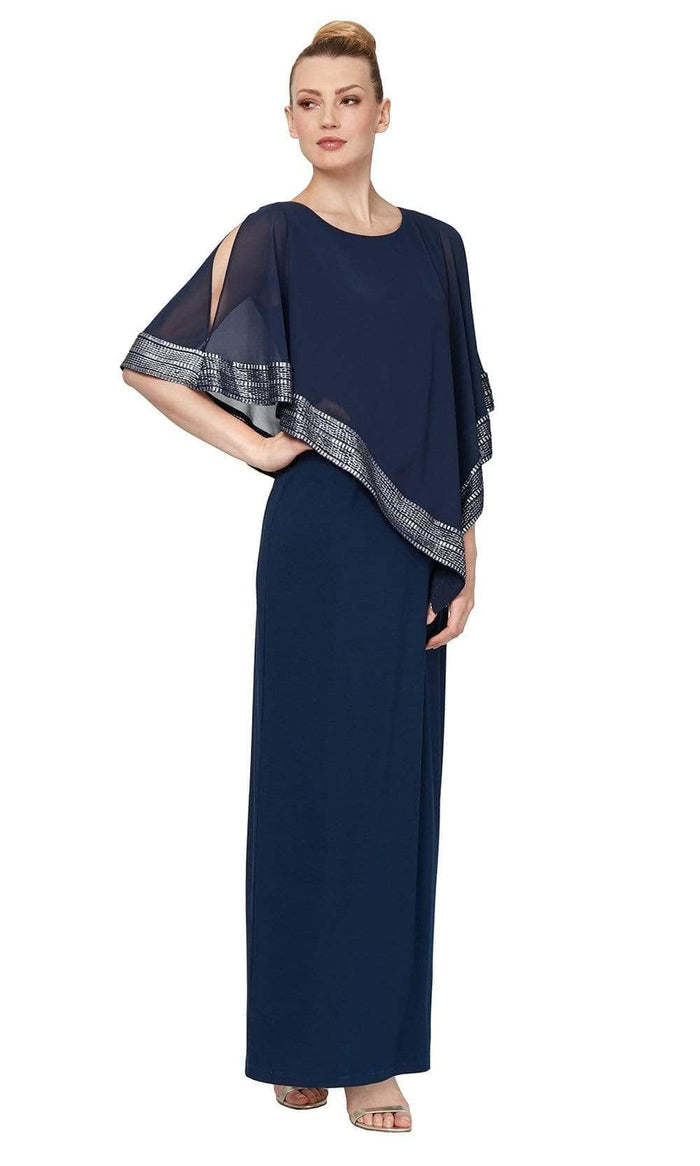 SLNY - Cape Sleeve Sheath Formal Dress 9170329 - 1 pc Deep Navy In Size 14 Available CCSALE 14 / Deep Navy