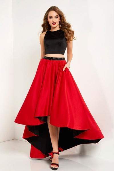 Studio 17 - Two Piece Satin Beaded High Low A-line Dress 12671 - 1 pc Red/Black In Size 6 Available CCSALE 6 / Red/Black