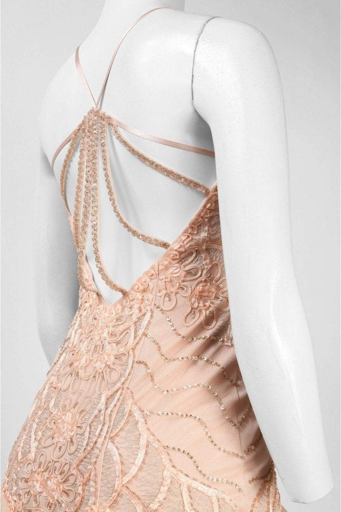 Sue Wong R5130 Appliqued Fan Organza Gown - 1 pc Peach In Size 6 Available CCSALE 6 / Peach