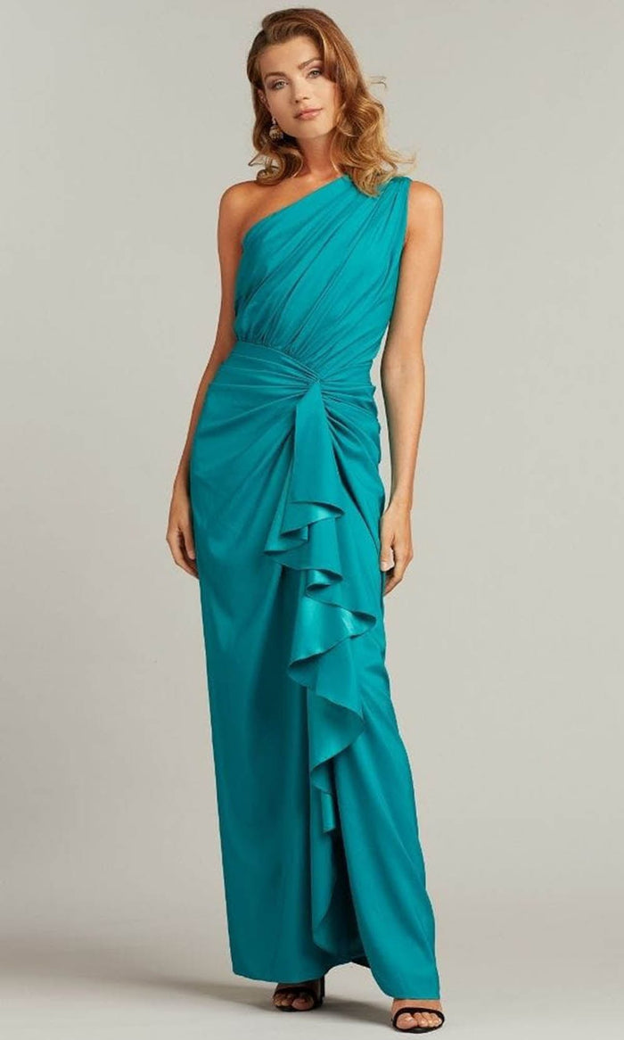 Tadashi Shoji 3I489L - One Shoulder Ruffle Gown Evening Dresses 00 / Teal