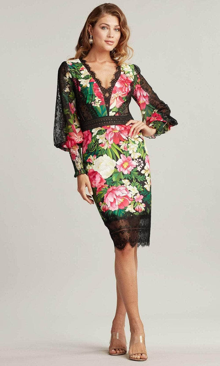 Tadashi Shoji BTD21070M - Albers Bishop Sleeve Dress Special Occasion Dress 00 / Black/Floral