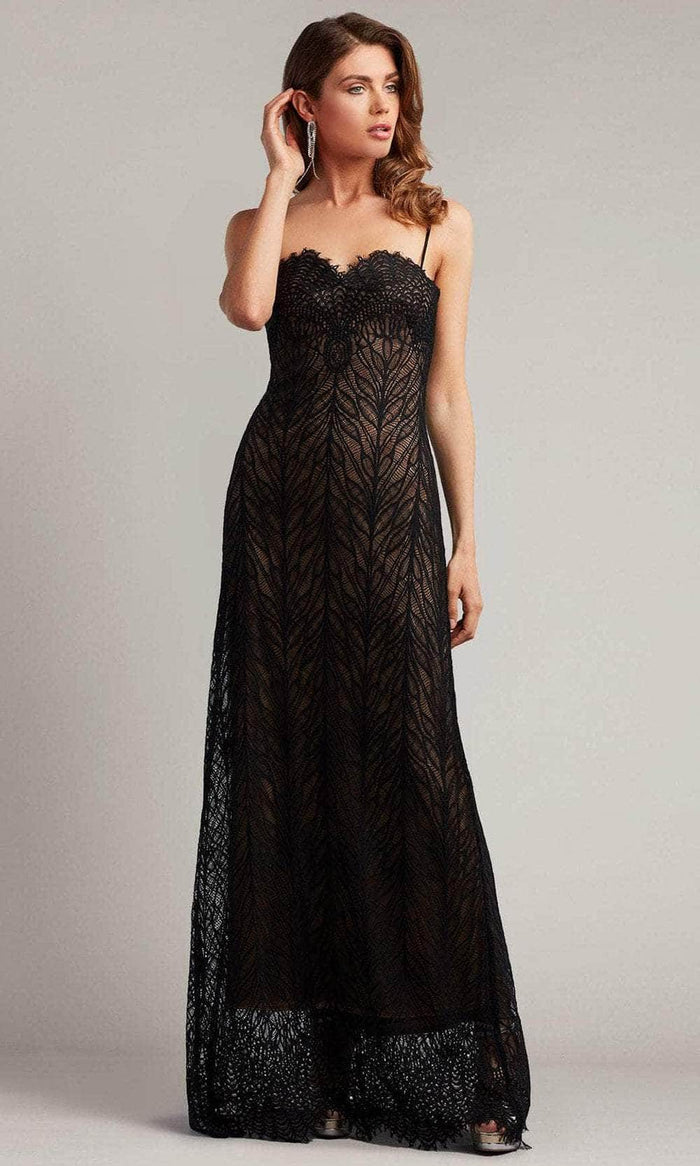 Tadashi Shoji BTY22225L - Claudette Spaghetti Strap Lace Gown In Black and Neutral