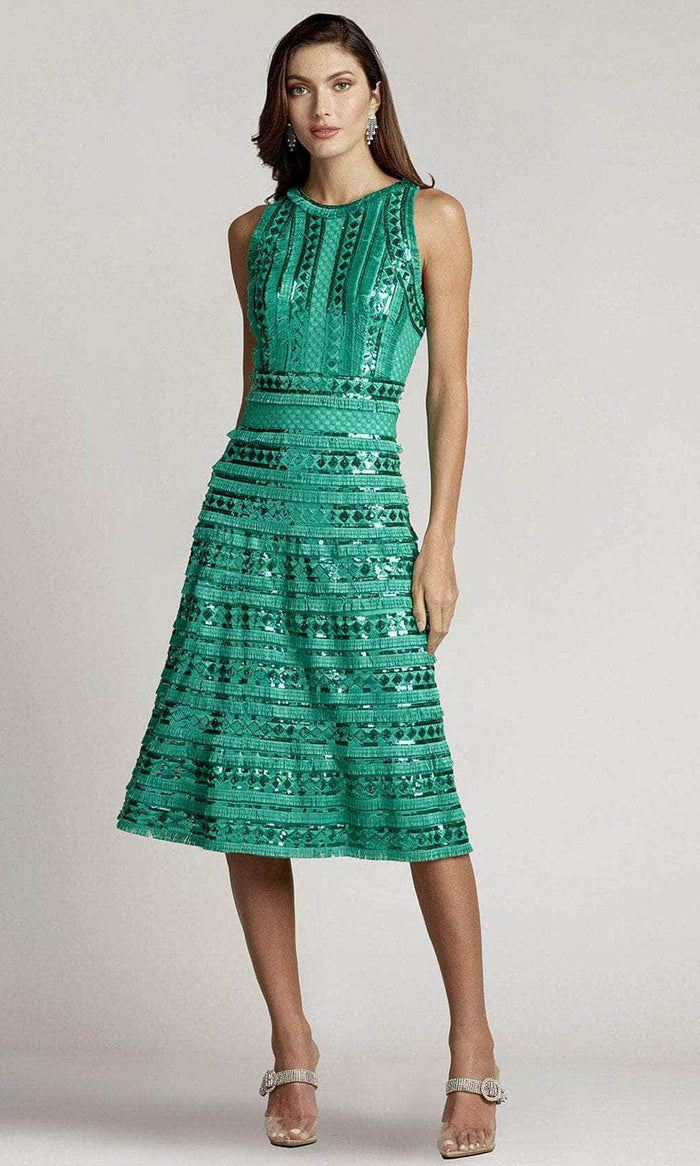 Tadashi Shoji BTZ22248MX - Norma Sequin Fringe Fit & Flare Dress Special Occasion Dress 00 / Jasmine Green