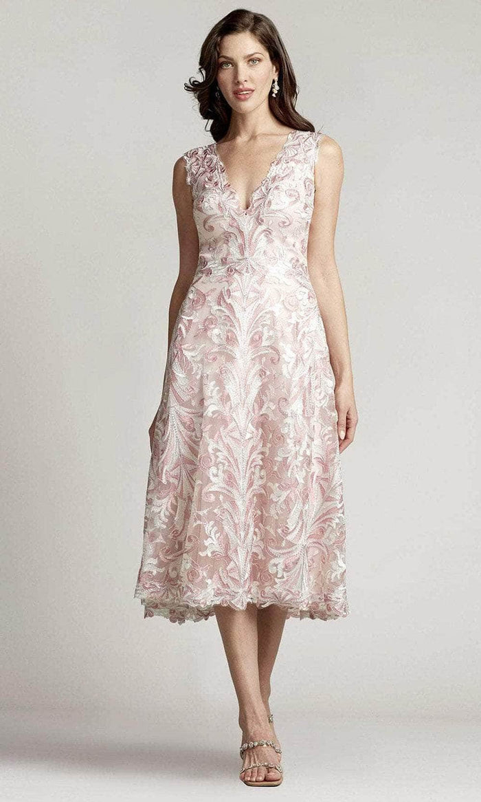 Tadashi Shoji BUE22195MD - Keaton Embroidered Tulle Midi Dress Tulle Midi Dress 00 / Pale Pink/White