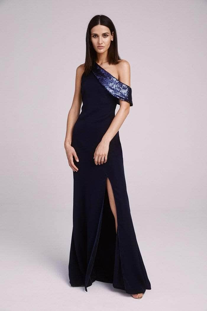 Tadashi Shoji - Draped Shoulder Evening Gown ALG19719L - 1 pc Royal Navy In Size 10 Available CCSALE 10 / Royal Navy