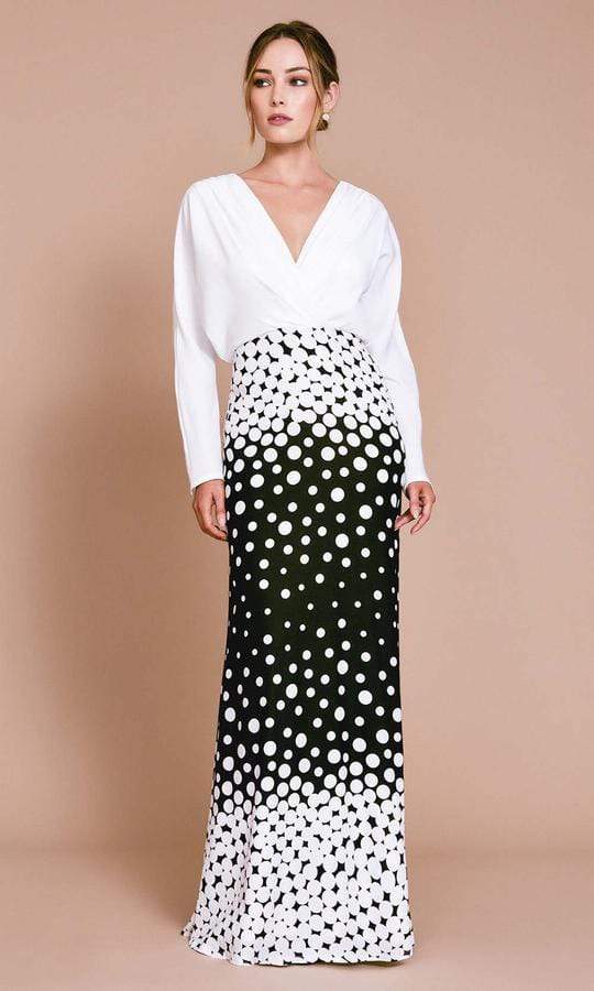 Tadashi Shoji - Elion Degreade Dot Gown BOP20249L - 1 pc White/Black In Size 8 Available CCSALE 8 / White/Black