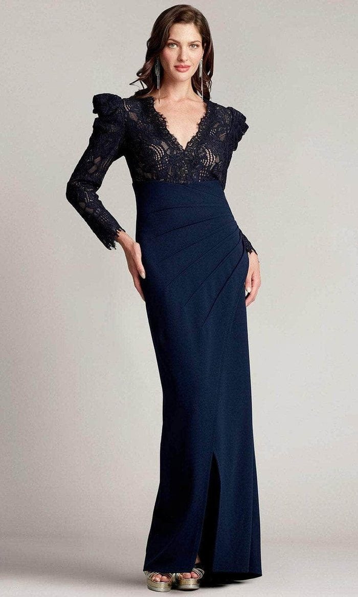 Tadashi Shoji - Puffed Sleeve Evening Gown BTF21173LX - 1 pc Navy/Nude In Size 16 Available CCSALE 16 / Navy/Nude