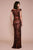 Tadashi Shoji - Scalloped Off Shoulder Long Sequined Sheath Gown - 1 pc Raisin/Nude In Size 16 Available CCSALE