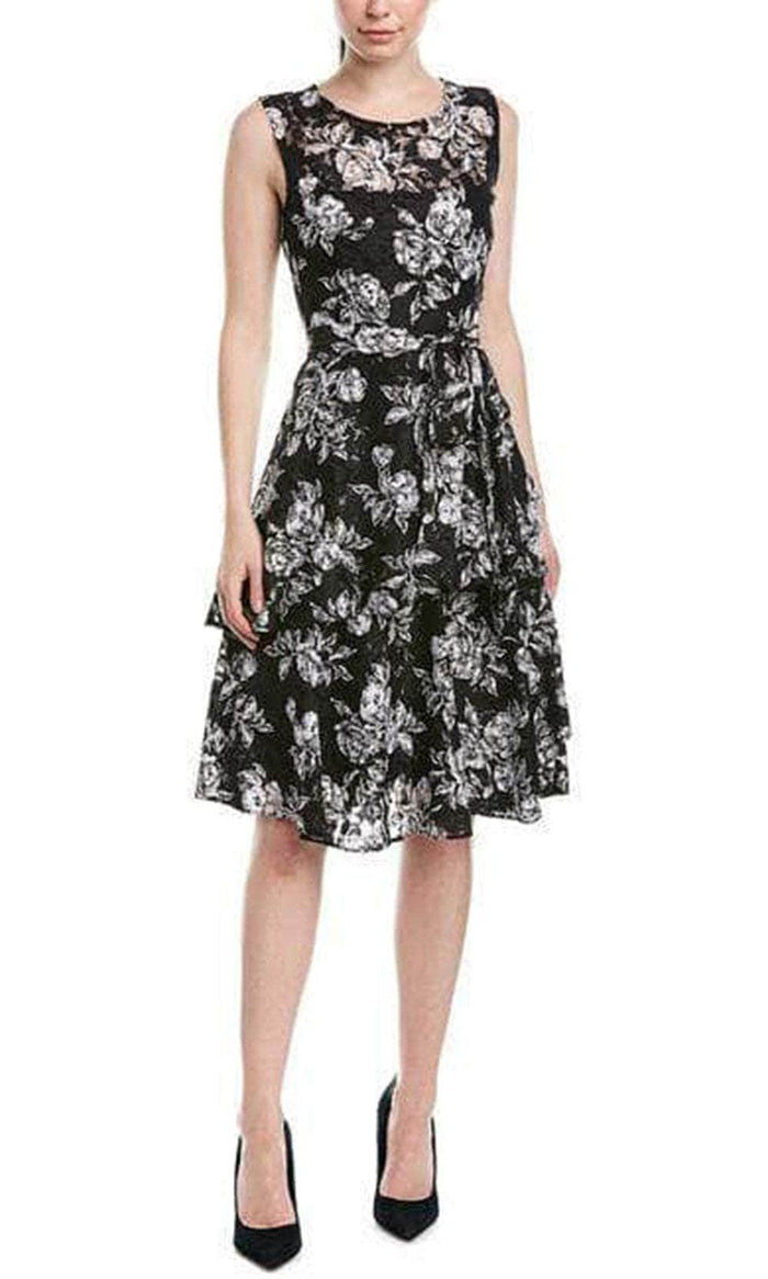 Tahari Asl TLMU9KD502 - Floral Printed Chiffon Knee-Length Dress Cocktail Dresses 2 / Rose Garden Black