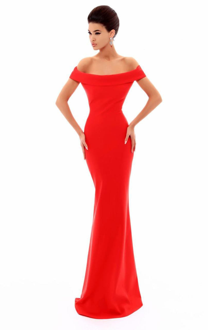 Tarik Ediz - 50274 Elegant Off Shoulder Sheath Evening Gown - 1 pc Emerald in Size 4 Available CCSALE 2 / Red