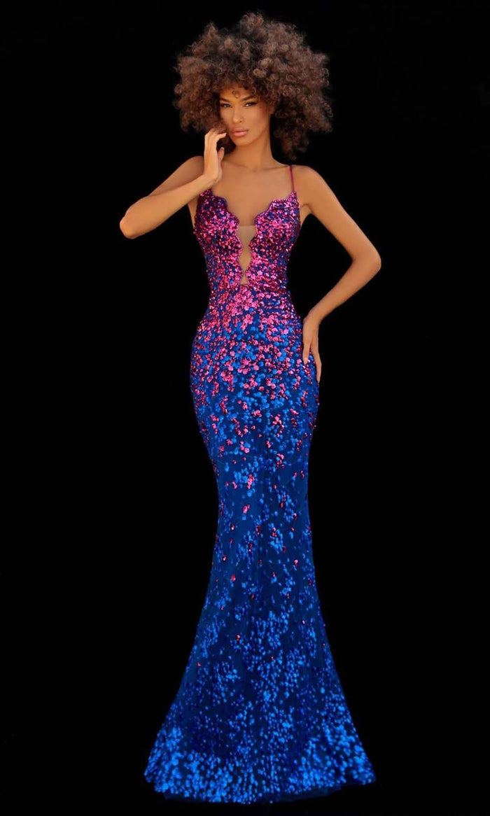 Tarik Ediz - 51049 Scallop Plunge Sequin Gown Prom Dresses