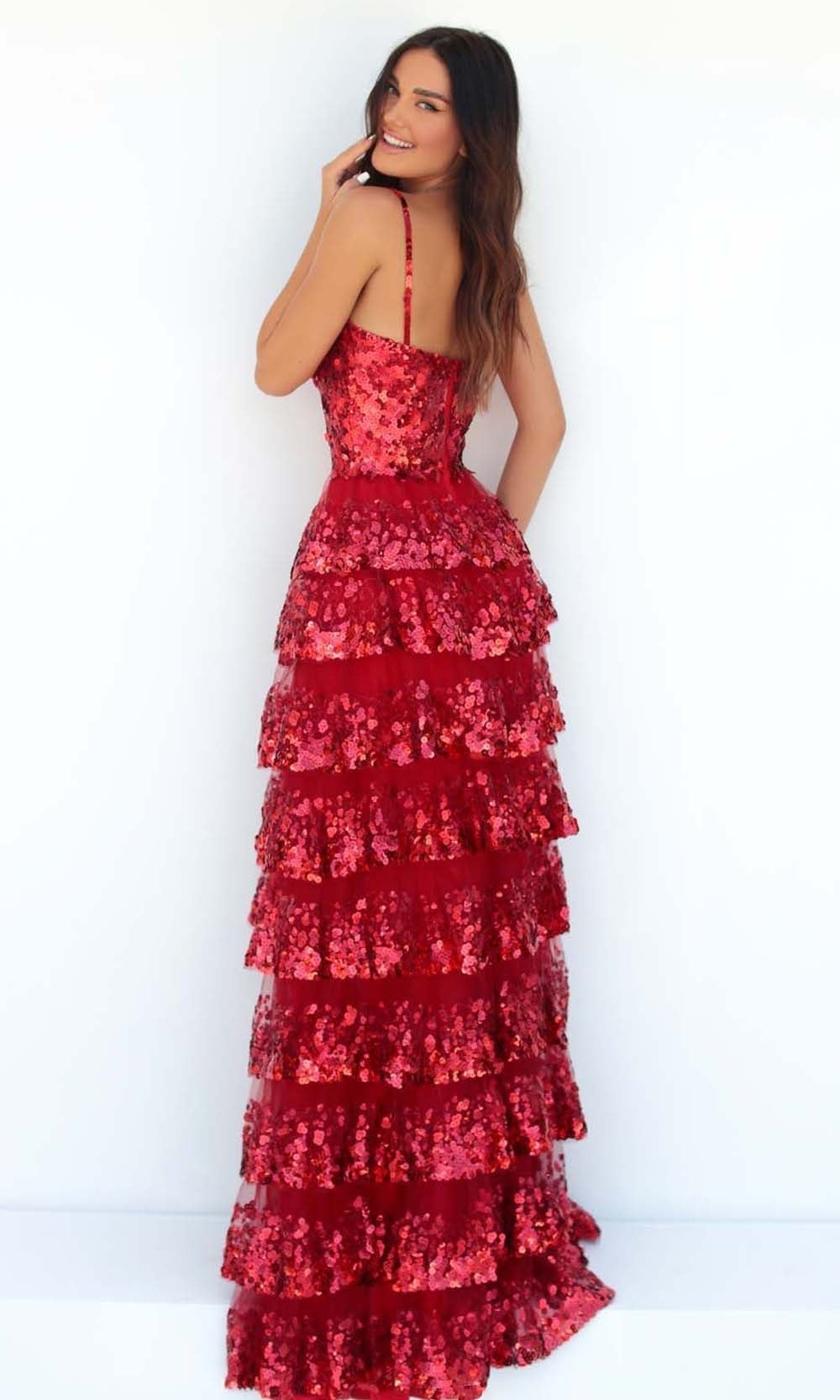 Tarik Ediz - 51118 Bustier Tiered Sequin Gown | Red | 4 