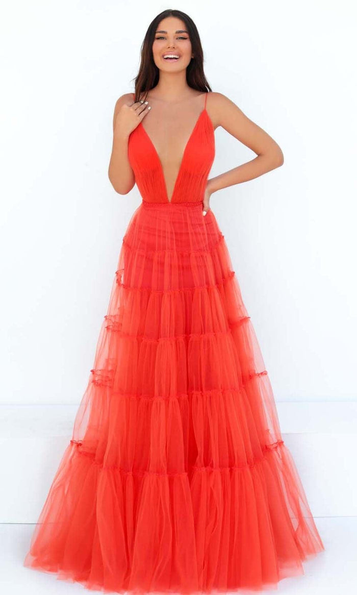 Tarik Ediz - 51125 Plunging V-Neck Tulle Gown Prom Dresses