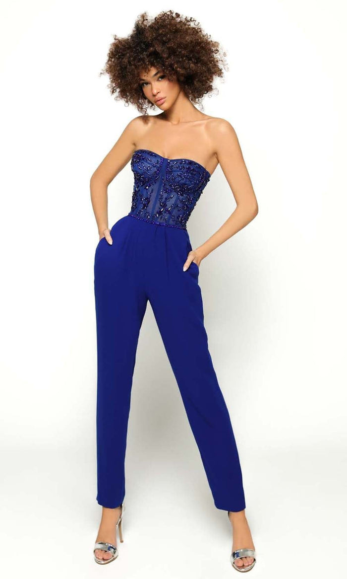 Tarik Ediz - 51197 Sweetheart Fitted Jumpsuit Evening Dresses 0 / Royal Blue