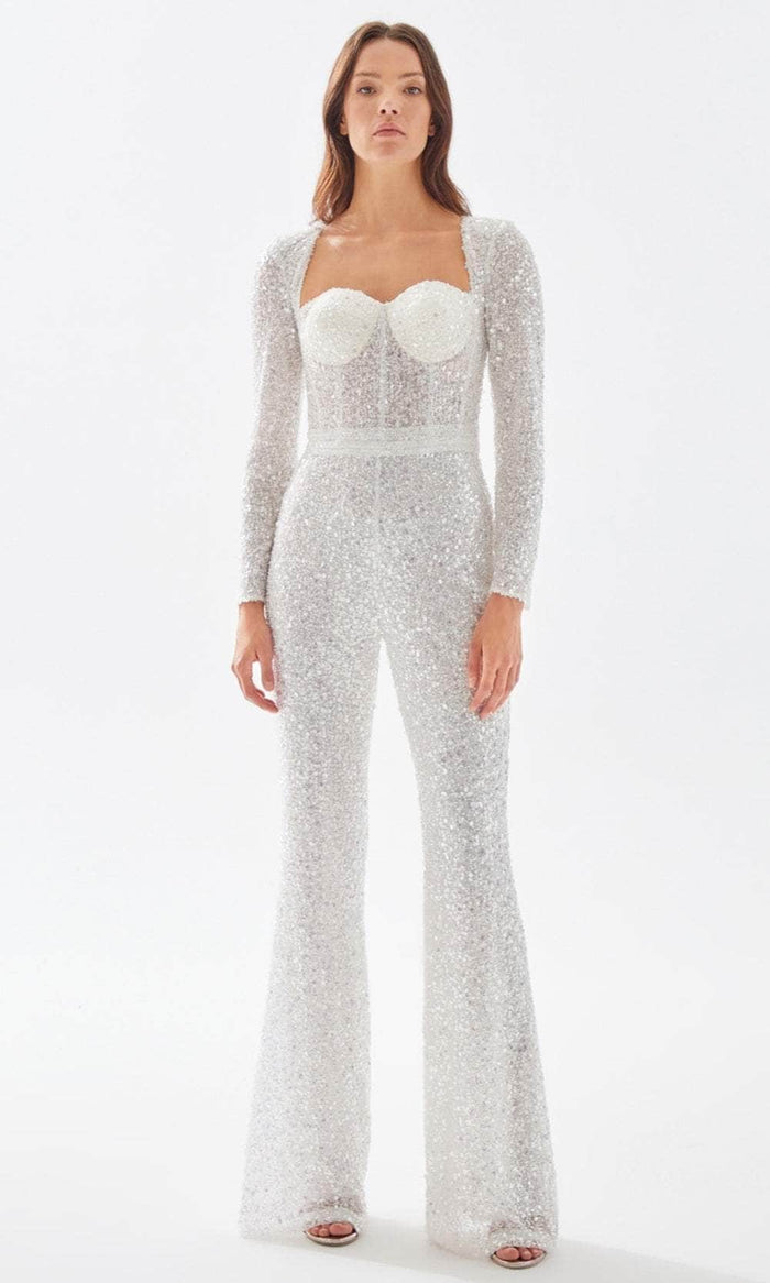 Tarik Ediz 52054 - Queen Anne Bedazzled Jumpsuit Formal Pantsuits 00 / Ivory