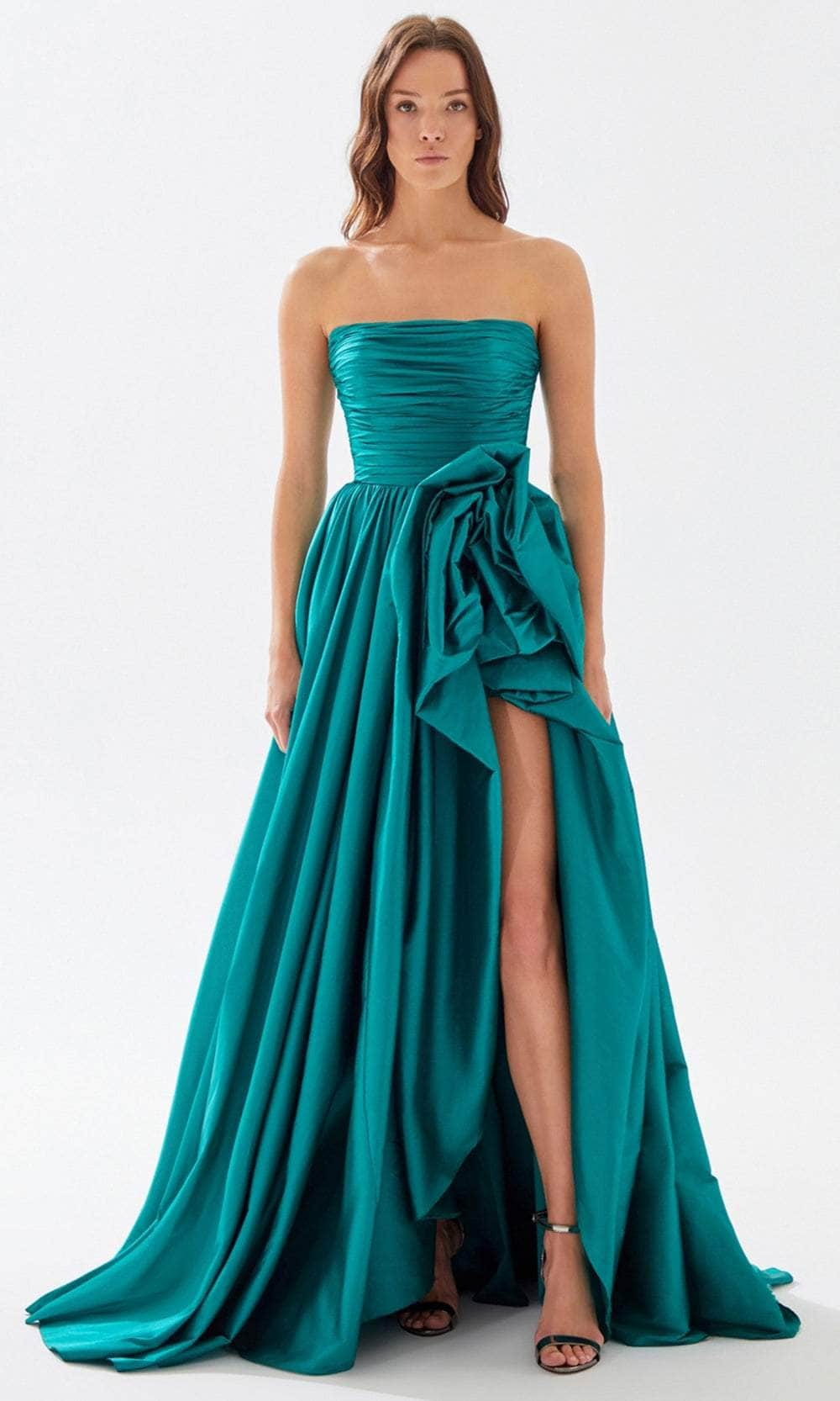 Strapless Rosette A-Line Gown