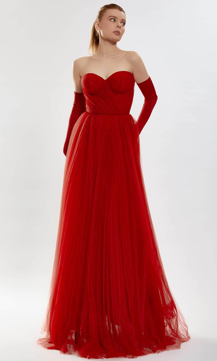 Tarik Ediz 52148 - Pleated A line Evening Dress Special Occasion Dress 00 / Red