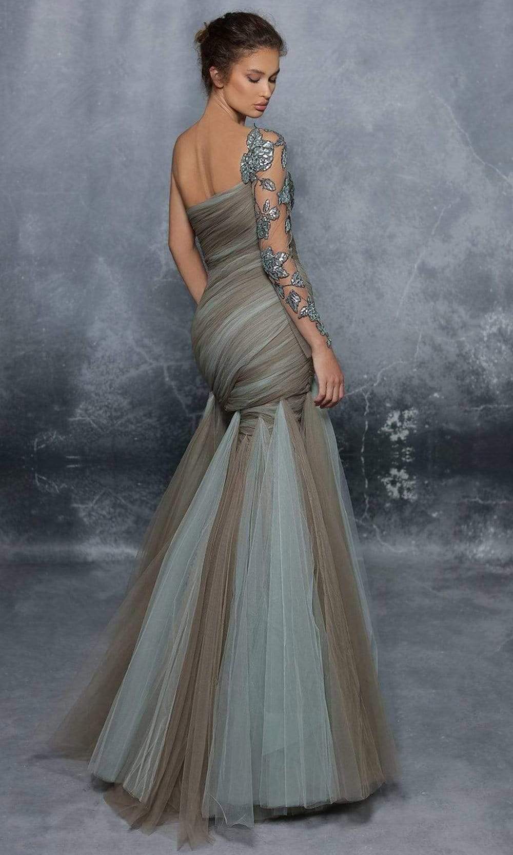 Tarik Ediz 96008 Asymmetrical Trumpet Evening Dress