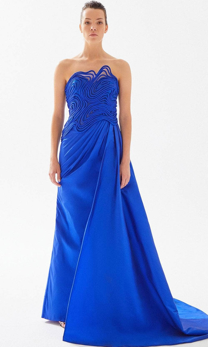 Tarik Ediz 98227 - Strapless Soutache Evening Gown Evening Dresses 00 / Royal Blue