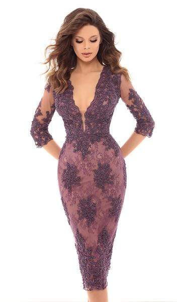 Tarik Ediz - Lace Embroidered Tulle Sheath Dress 93655 CCSALE 10 / Lavender