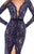 Tarik Ediz Long Sleeve Illusion Lace Fitted Gown 93609 - 1 pc Navy In Size 10 Available CCSALE 10 / Navy