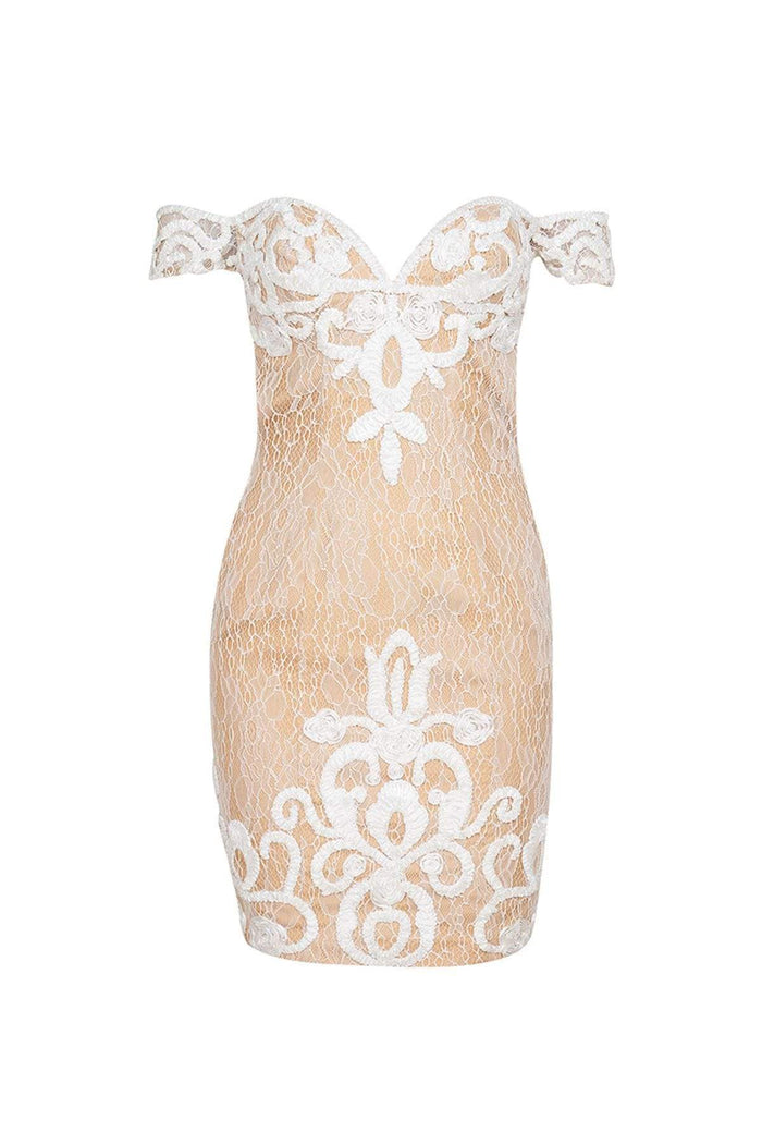 Tarik Ediz - Off Shoulder Short Dress 90455 Cocktail Dresses 0 / Cream