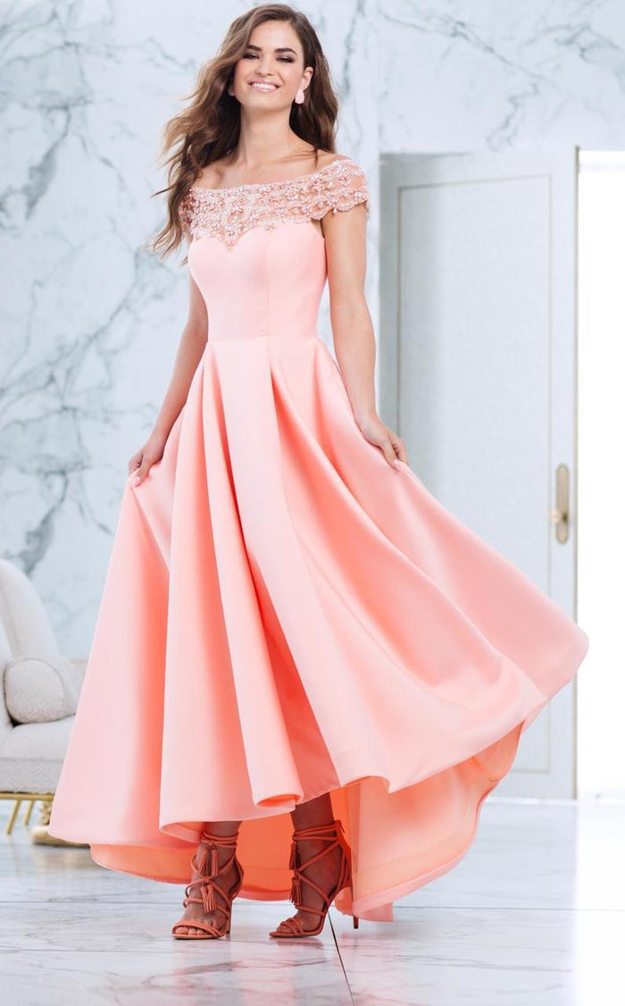 Tarik Ediz Off The Shoulder A-line Dress 50063 - 1 pc Peach Nectar In Size 2 Available CCSALE 2 / Peach Nectar