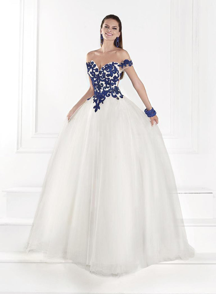 Tarik Ediz - Off the Shoulder Filigree Patterned Tulle Gown 92613 Special Occasion Dress