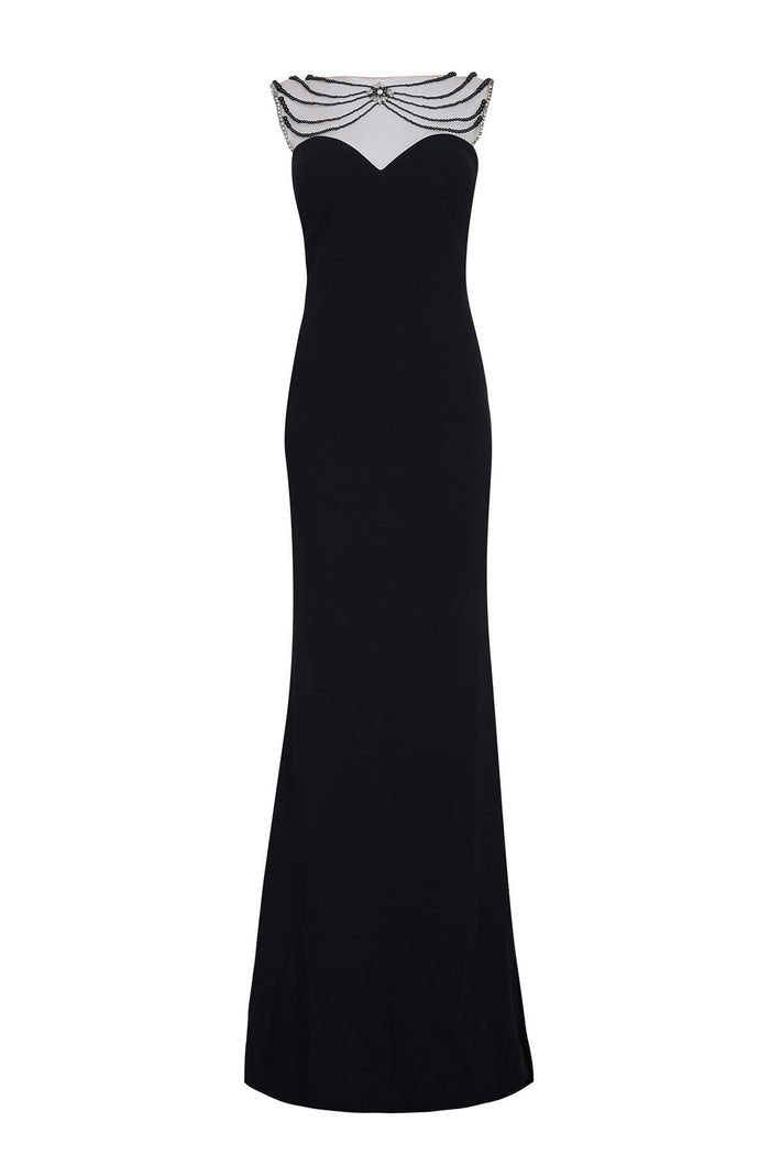 Tarik Ediz - Pearl Embellished Sheath Dress 50084 Special Occasion Dress 0 / Black